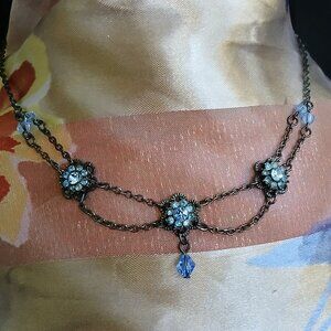 Vintage Bellagio Necklace With Blue-Tone Rhinestones and Beads